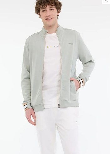 Yeşil Yüksek Yakalı Fermuarlı Erkek Eşofman üstü - Görsel 3