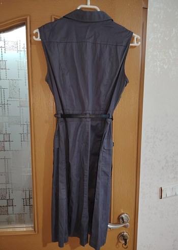 Gri Kemerli Midi Ofis Elbisesi - Görsel 5