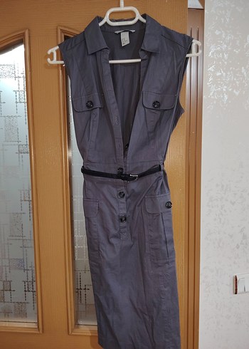 Gri Kemerli Midi Ofis Elbisesi - Görsel 4