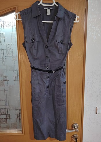 Gri Kemerli Midi Ofis Elbisesi - Görsel 3