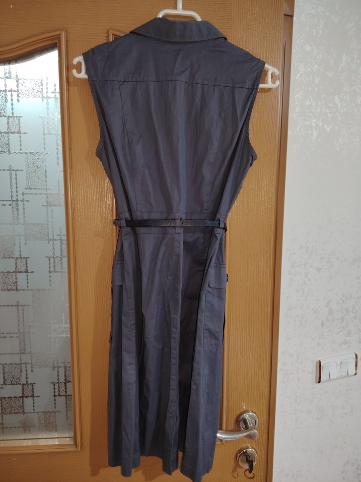 Gri Kemerli Midi Ofis Elbisesi - Görsel 5