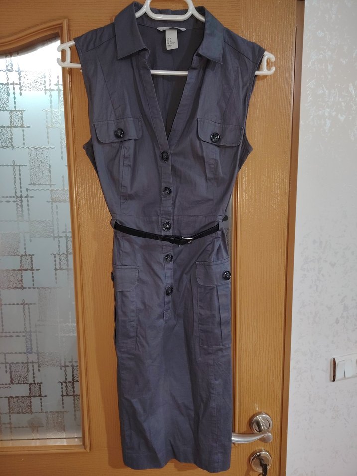 Gri Kemerli Midi Ofis Elbisesi - Görsel 3