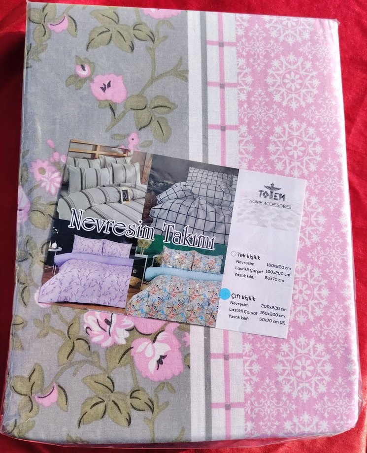 Pamuk Pembe Gri Çiçek Desenli Nevresim Takımı - Görsel 2