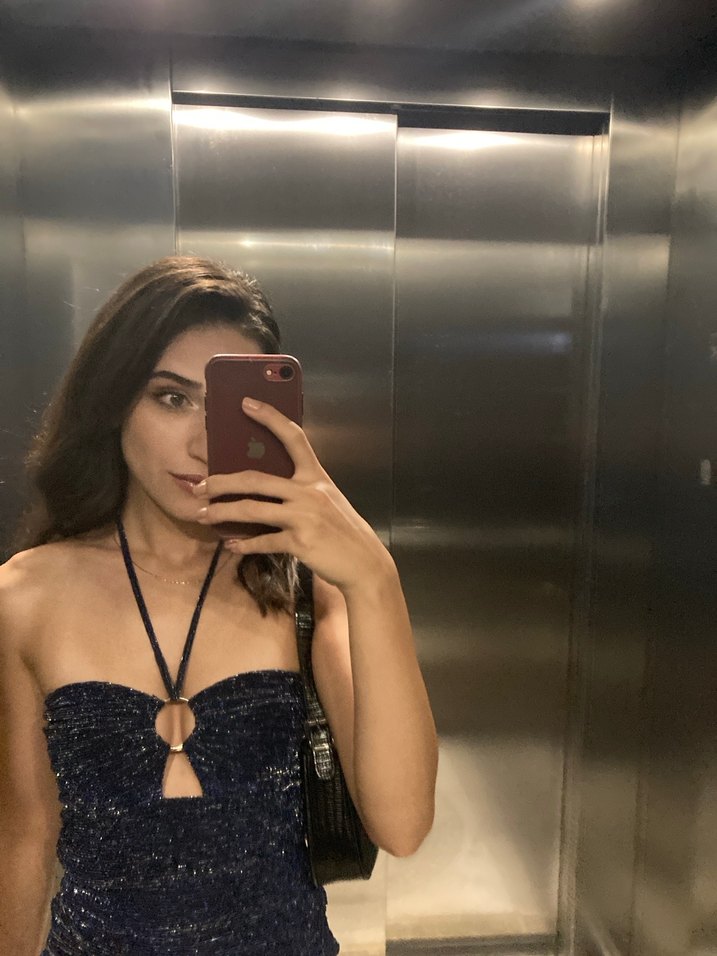 Lacivert Mini Drapeli Dar Elbise - Görsel 2