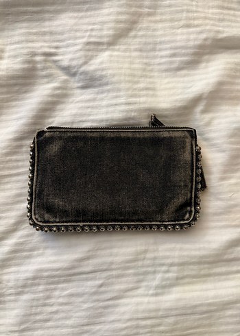 Zara Siyah Denim Nakışlı Kadın Clutch Çanta - Görsel 4