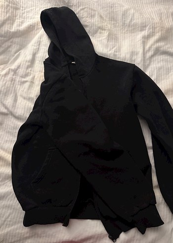 Siyah Kapüşonlu Fermuarlı Kadın Ceket - Görsel 3