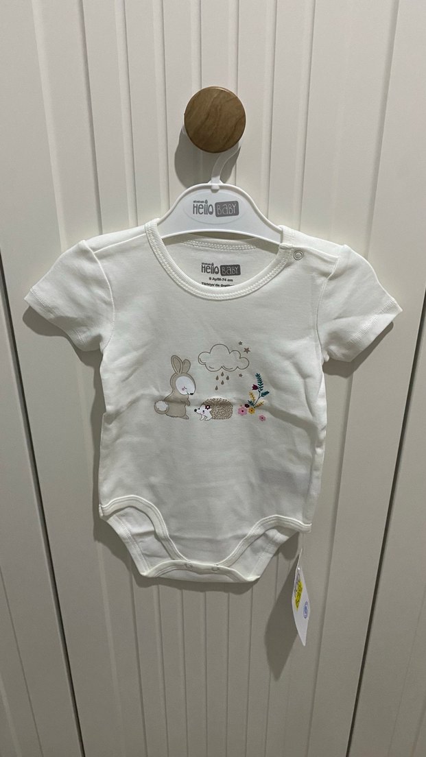 Beyaz Baskılı Kısa Kollu Bebek Çıtçıtlı Body - Görsel 2