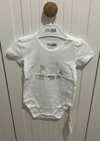 Kısa Kollu Beyaz Baskılı Bebek Body - Görsel 2