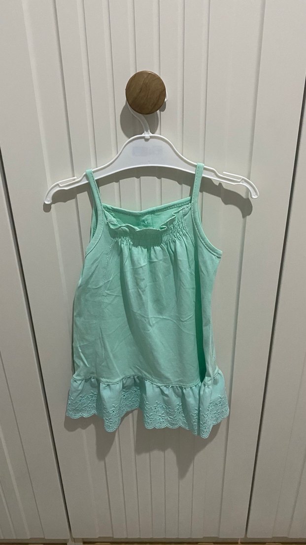 Kız Çocuk Turkuaz Nakışlı Pamuk Elbise - Görsel 2