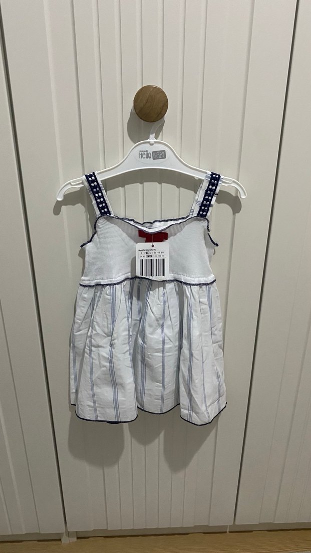 Kız Çocuk Beyaz Nakışlı Askılı Elbise - Görsel 2