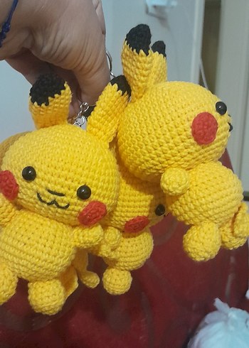 Sarı Pikachu Örgü Anahtarlık Peluş Oyuncak - Görsel 3