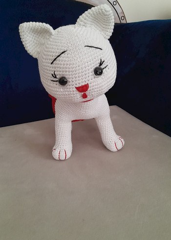 Beyaz Örgü Kedi Peluş Oyuncak - Görsel 2