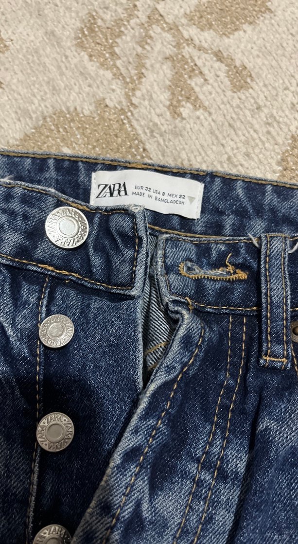 Düğmeli Mavi Kadın Midi Kot Pantolon - Görsel 2