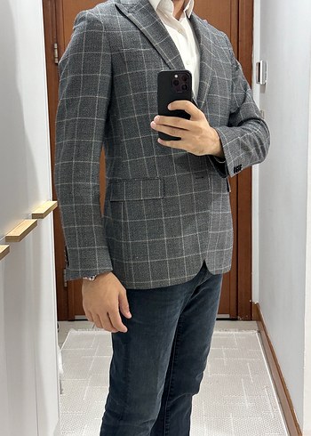 Cacharel Gri Ekose Desenli Erkek Ceket - Görsel 3