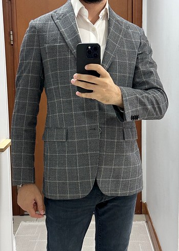 Cacharel Gri Ekose Desenli Erkek Ceket - Görsel 7