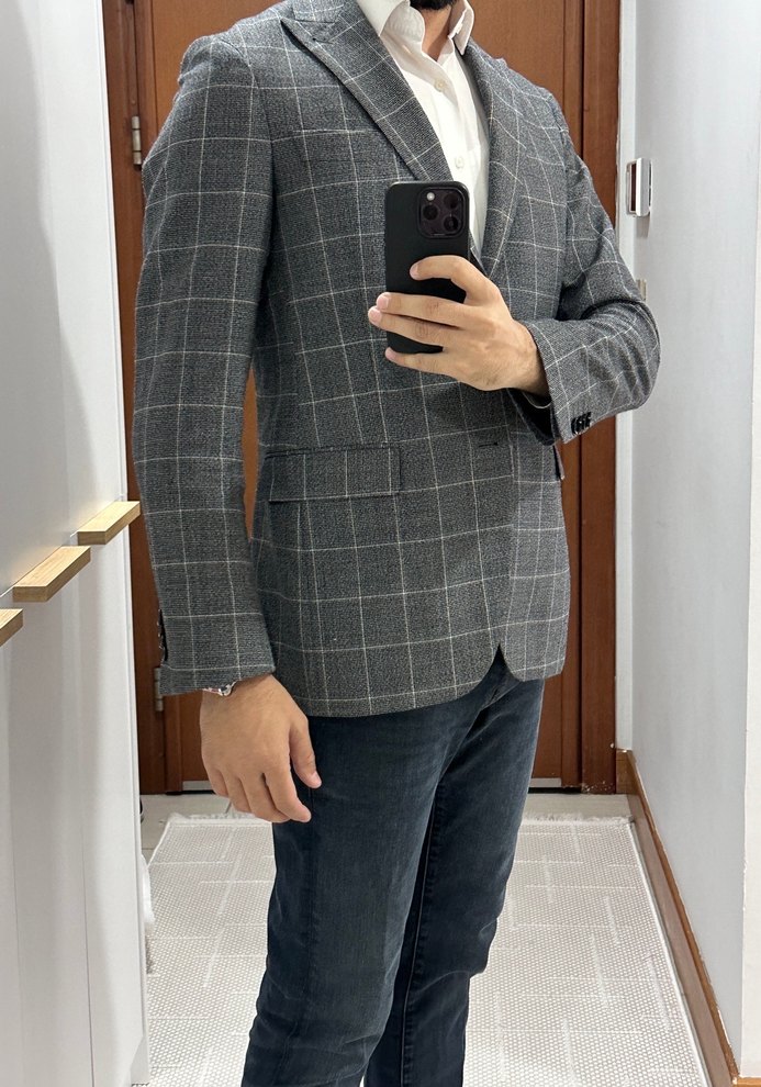 Cacharel Gri Ekose Desenli Erkek Ceket - Görsel 3