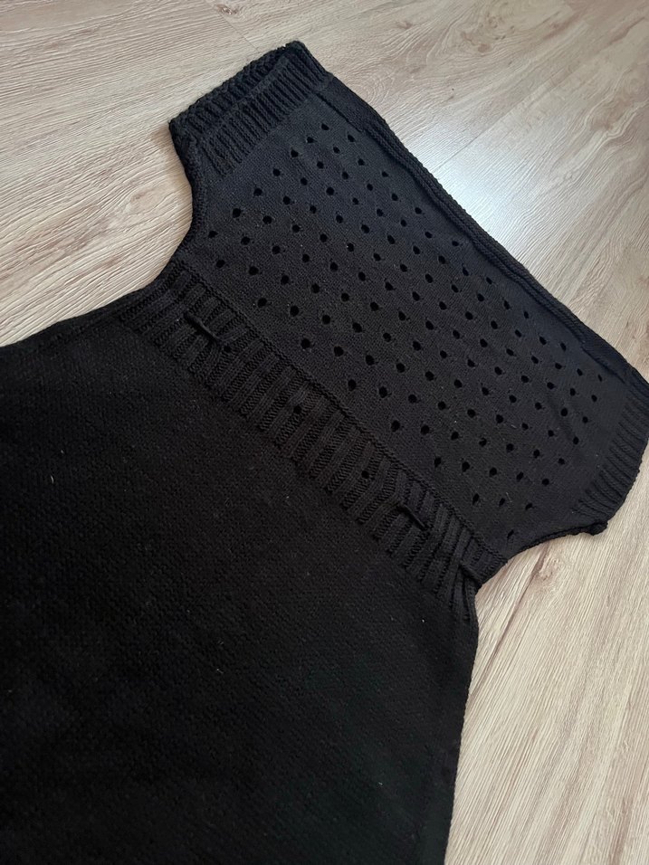 Siyah Kısa Kollu Mini Triko süveter - Görsel 2