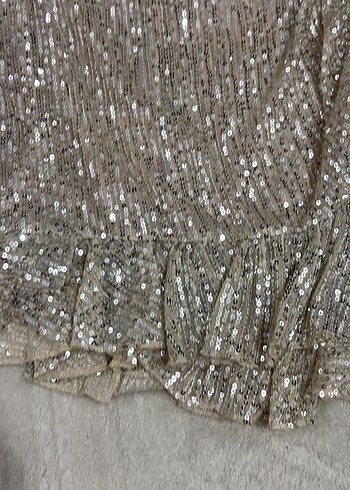 Bej Mini Elbise, Tek Omuz, Fırfırlı - Görsel 8