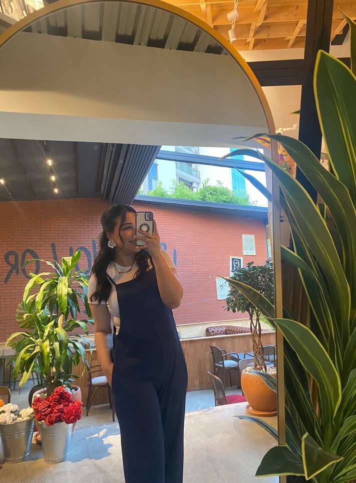 Lacivert V Yaka  Denim Tulum - Görsel 2