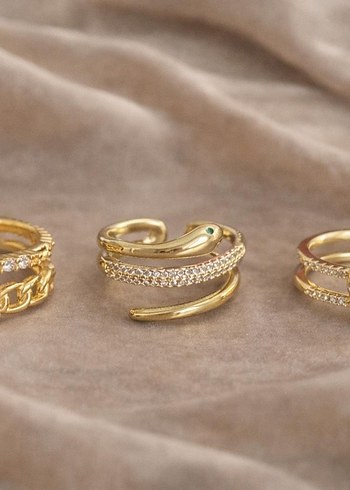 Altın Renkli Çiçekli Payetli Kadın Yüzük - Görsel 2