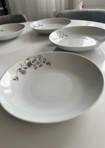 Mor Detaylı Gri Porselen Yemek Tabağı Seti - Görsel 4