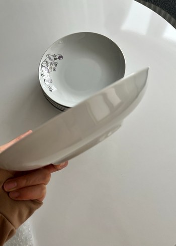 Mor Detaylı Gri Porselen Yemek Tabağı Seti - Görsel 5