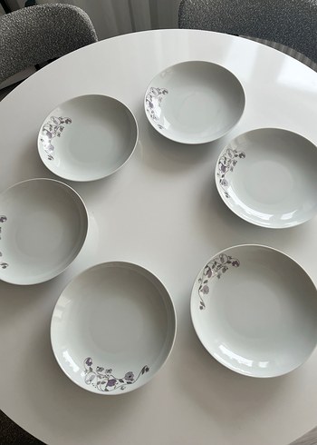Mor Detaylı Gri Porselen Yemek Tabağı Seti - Görsel 2