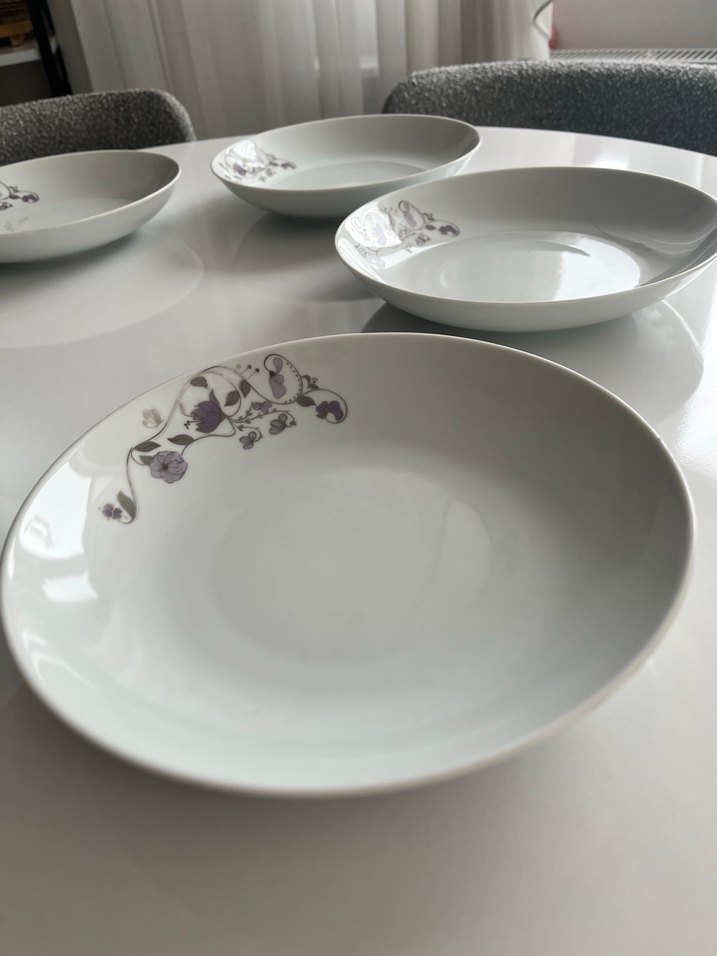 Mor Detaylı Gri Porselen Yemek Tabağı Seti - Görsel 4