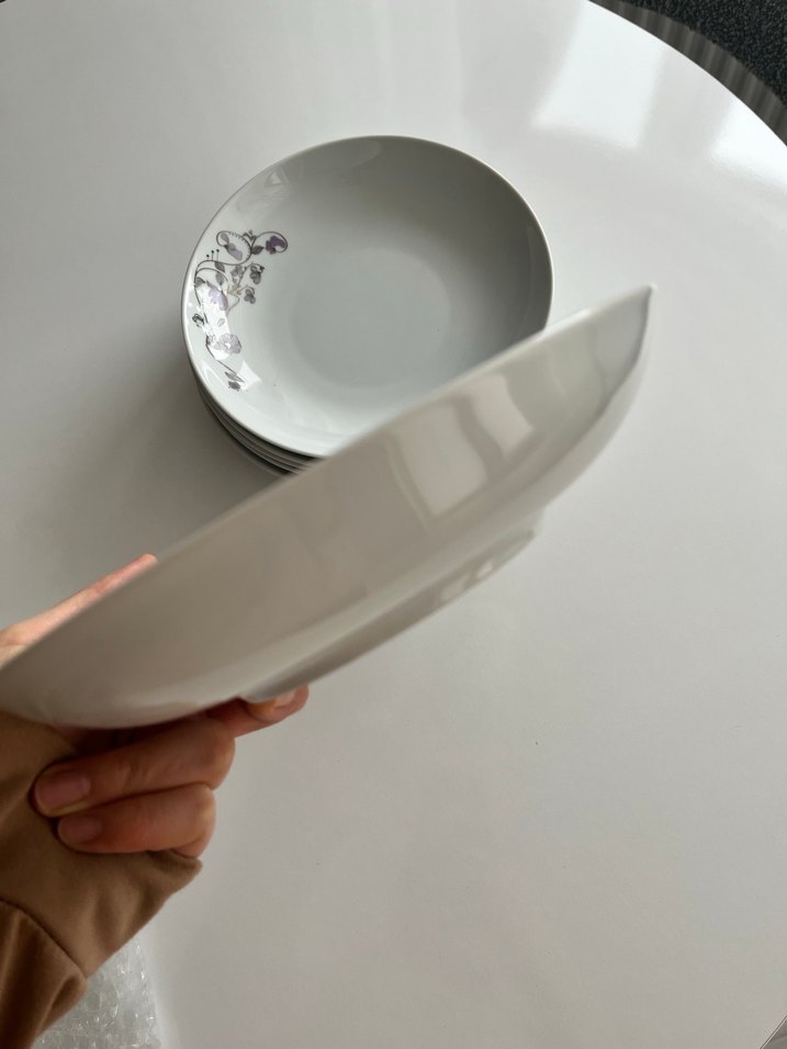 Mor Detaylı Gri Porselen Yemek Tabağı Seti - Görsel 5