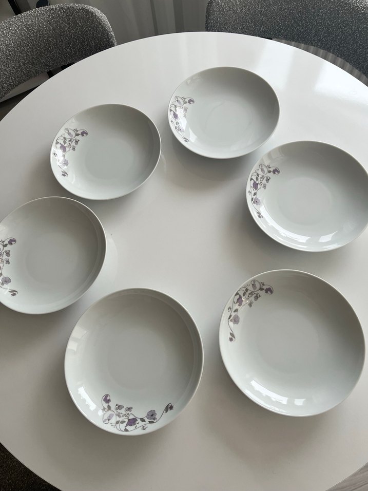 Mor Detaylı Gri Porselen Yemek Tabağı Seti - Görsel 2