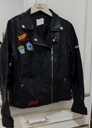 Siyah Nakışlı Biker Deri Ceket - Görsel 2