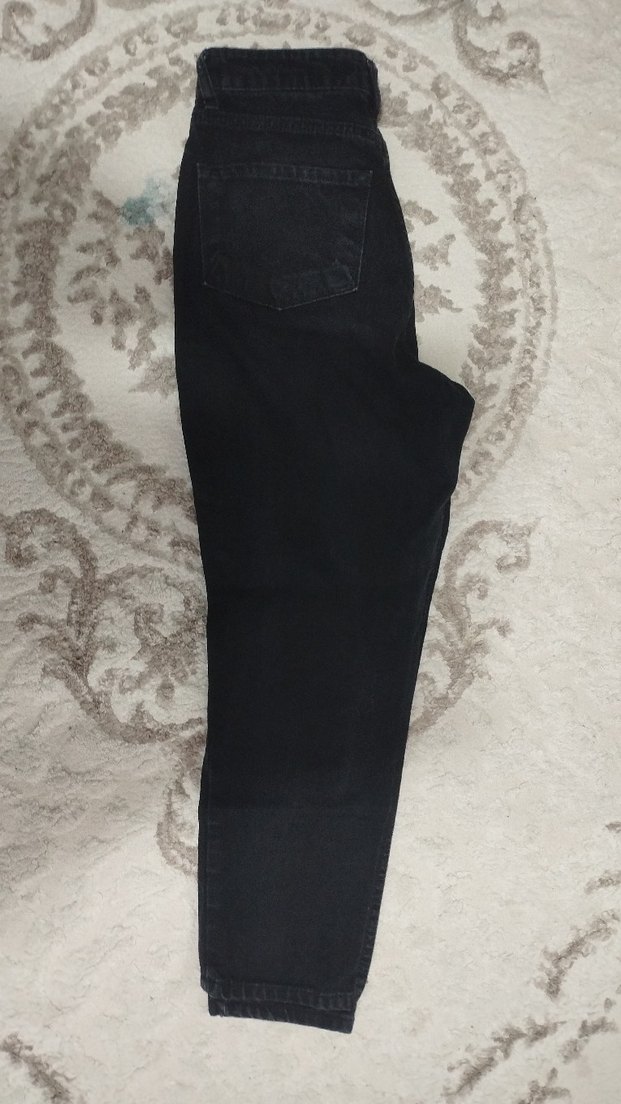 Siyah Kadın Denim Midi Pantolon Velcro - Görsel 2