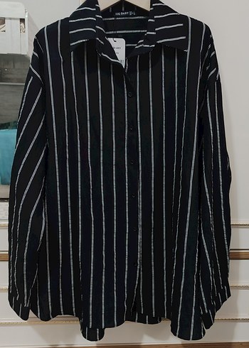 Siyah Çizgili Uzun Kollu Keten Gömlek - Görsel 2