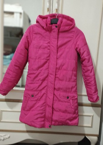 Kız Çocuk Koyu Pembe Kapüşonlu Kaban - Görsel 2