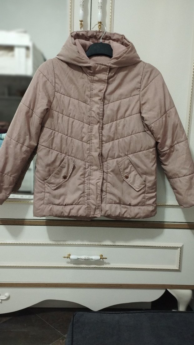 Bej Kapüşonlu Kız Çocuk Montu - Görsel 2