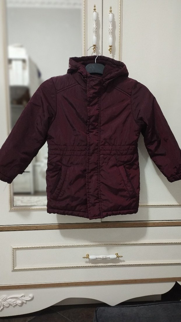 Bordo kız çocuk Düğmeli Mont - Görsel 2