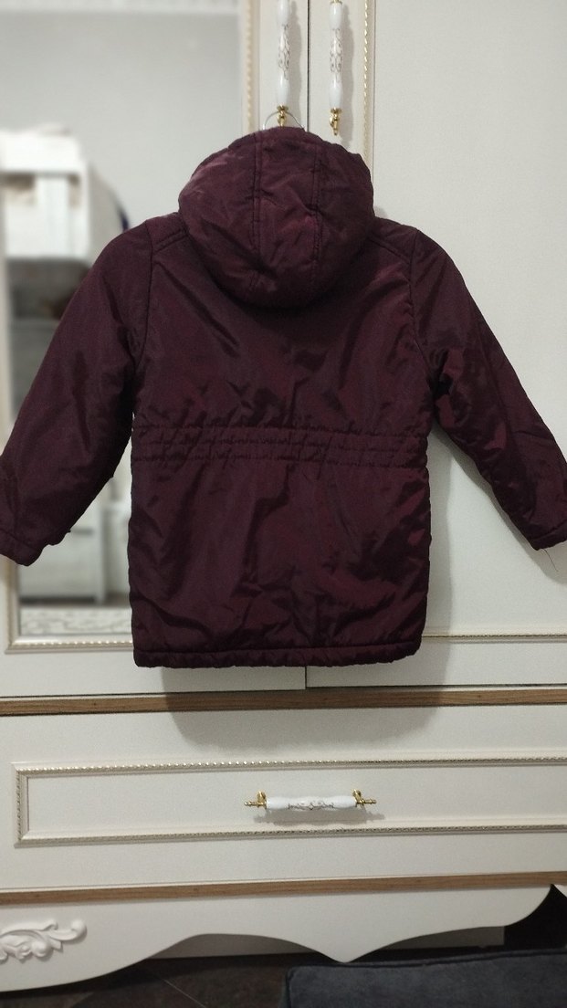 Bordo kız çocuk Düğmeli Mont - Görsel 3