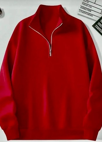 Kadın Kırmızı Fermuarlı Yarım Boğazlı Sweatshirt - Görsel 3