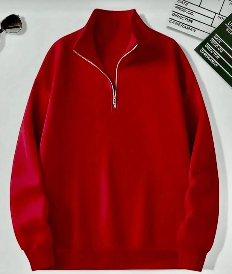 Kadın Kırmızı Fermuarlı Yarım Boğazlı Sweatshirt - Görsel 3