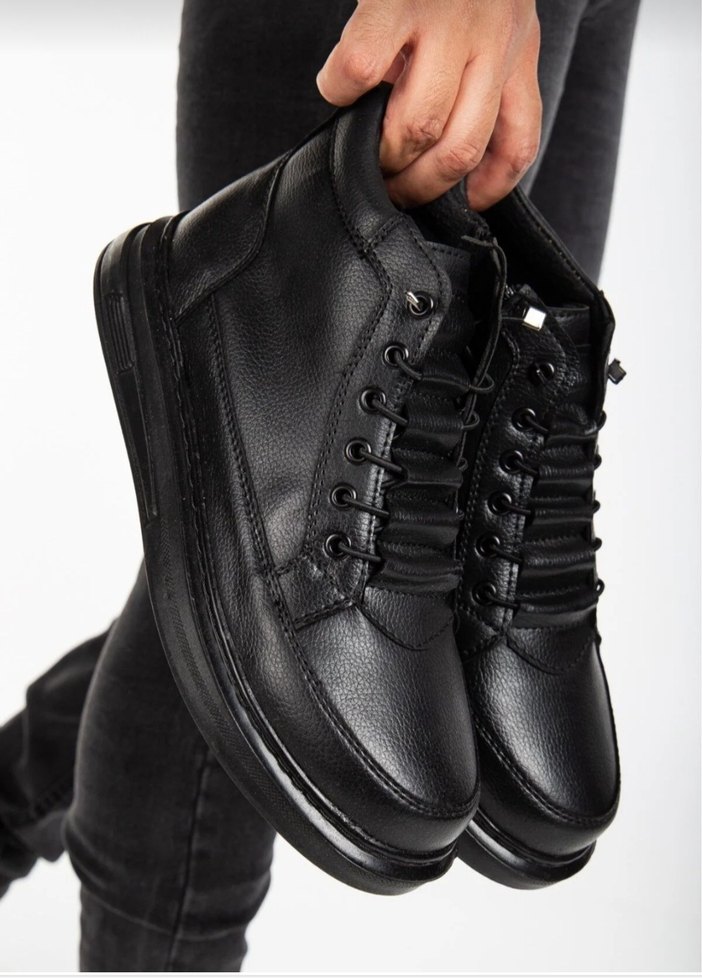 Siyah Bağcıklı Erkek Street Style Bot - Görsel 3