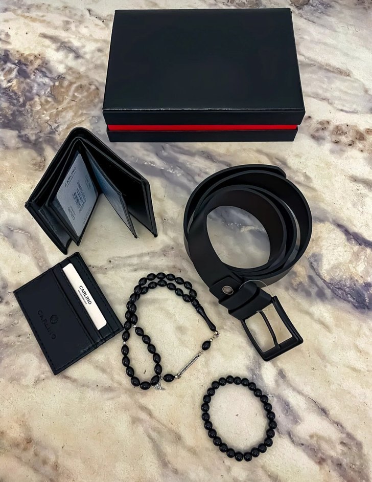 Yeşil Kadranlı Siyah Erkek Saat Seti - Görsel 3