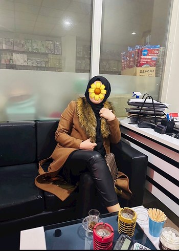 Kürklü Yaka Bağlamalı Kadın Kaban - Görsel 8