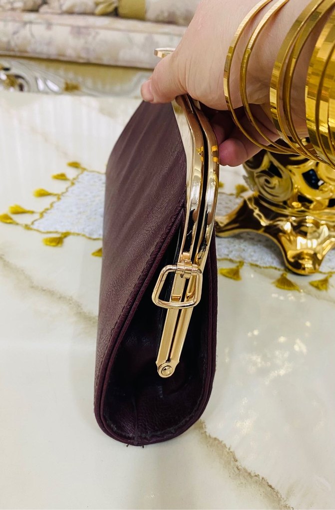 Bordo Deri Tokalı Kadın Portföy Çanta - Görsel 5