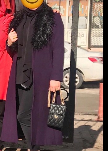 Kürklü Yaka Detaylı Mor Kaban - Görsel 10