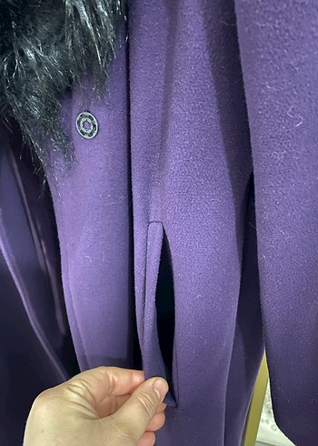 Kürklü Yaka Detaylı Mor Kaban - Görsel 12