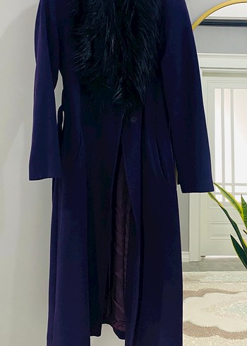 Kürklü Yaka Detaylı Mor Kaban - Görsel 2