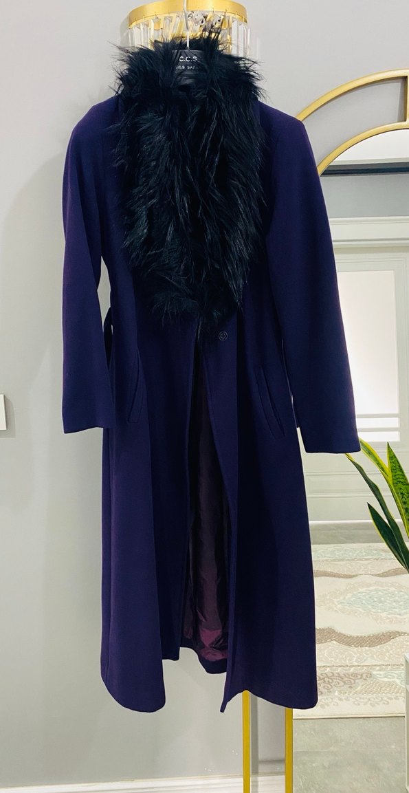 Kürklü Yaka Detaylı Mor Kaban - Görsel 3