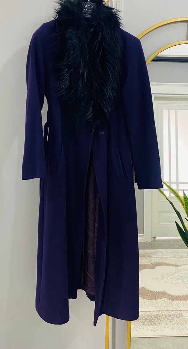 Kürklü Yaka Detaylı Mor Kaban - Görsel 2