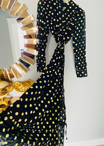 Altın Puantiyeli Uzun Kollu Kadın Elbise - Görsel 3