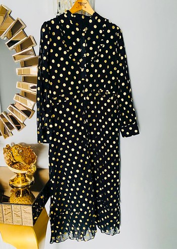 Altın Puantiyeli Uzun Kollu Kadın Elbise - Görsel 2